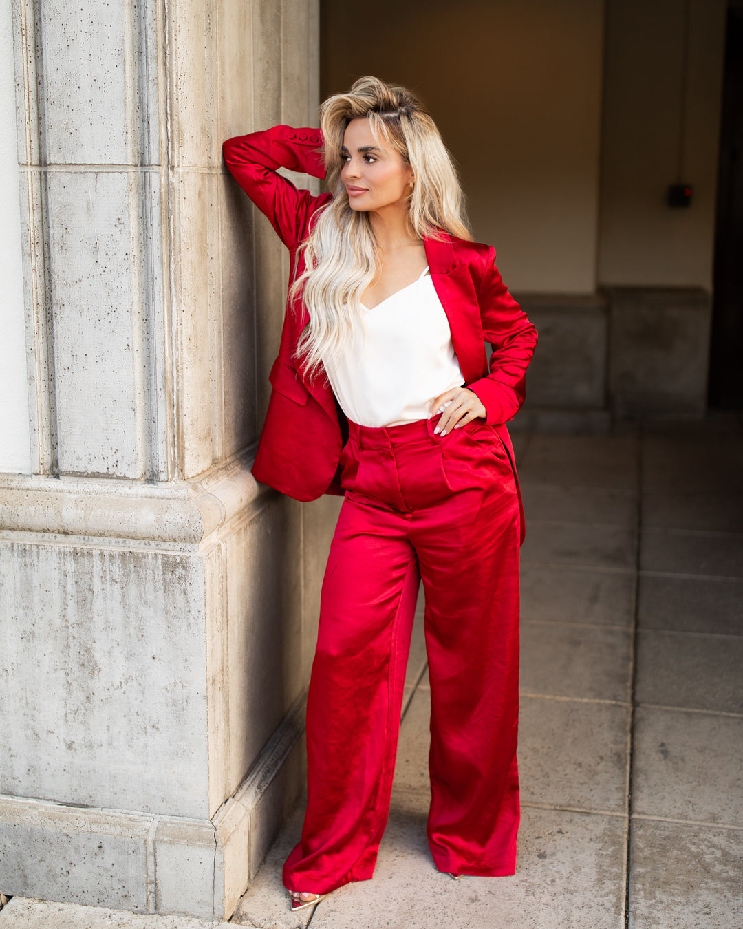 The Romette Satin Blazer - Red