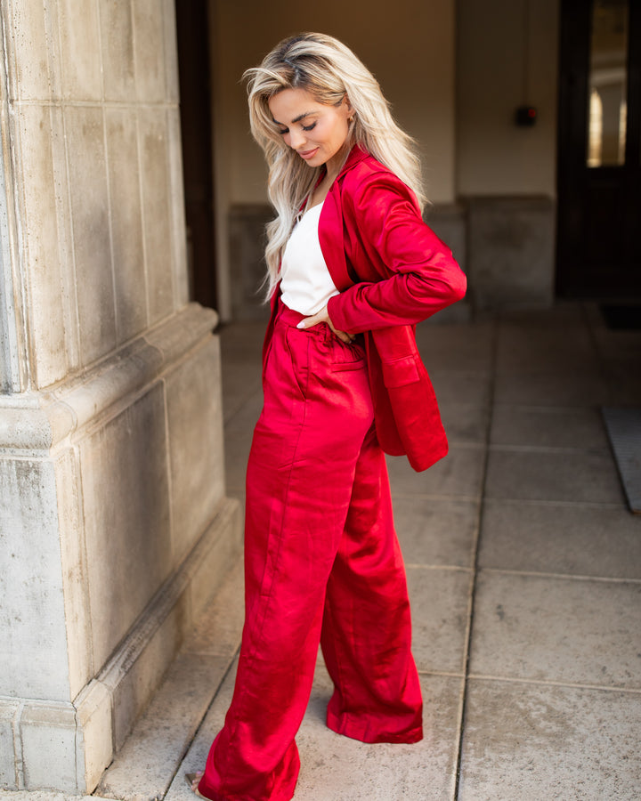 The Romette Satin Blazer - Red