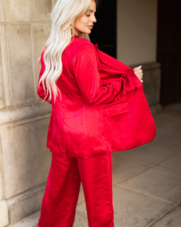 The Romette Satin Blazer - Red