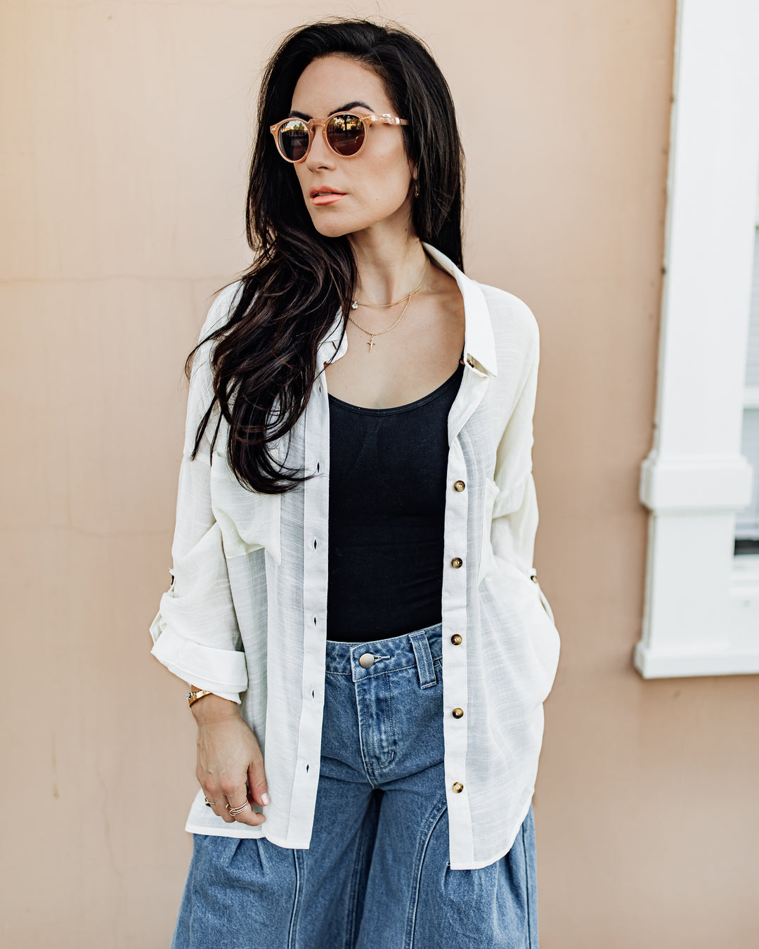 The Evelyn Button Down Blouse - Ivory Cream