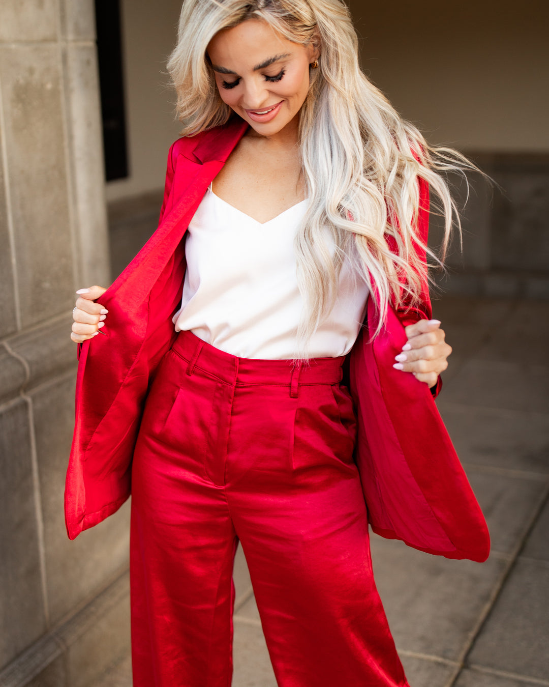 The Romette Satin Blazer - Red