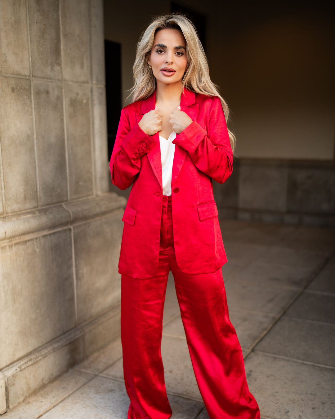 The Romette Satin Blazer - Red