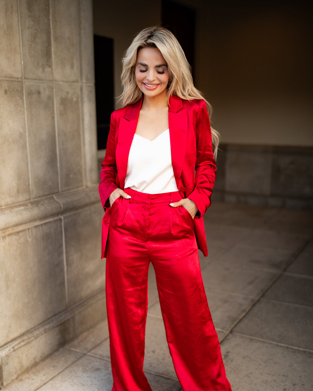 The Romette Satin Blazer - Red