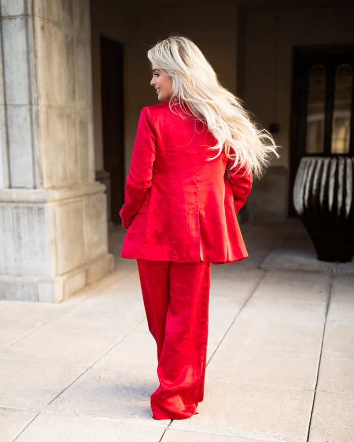 The Romette Satin Blazer - Red