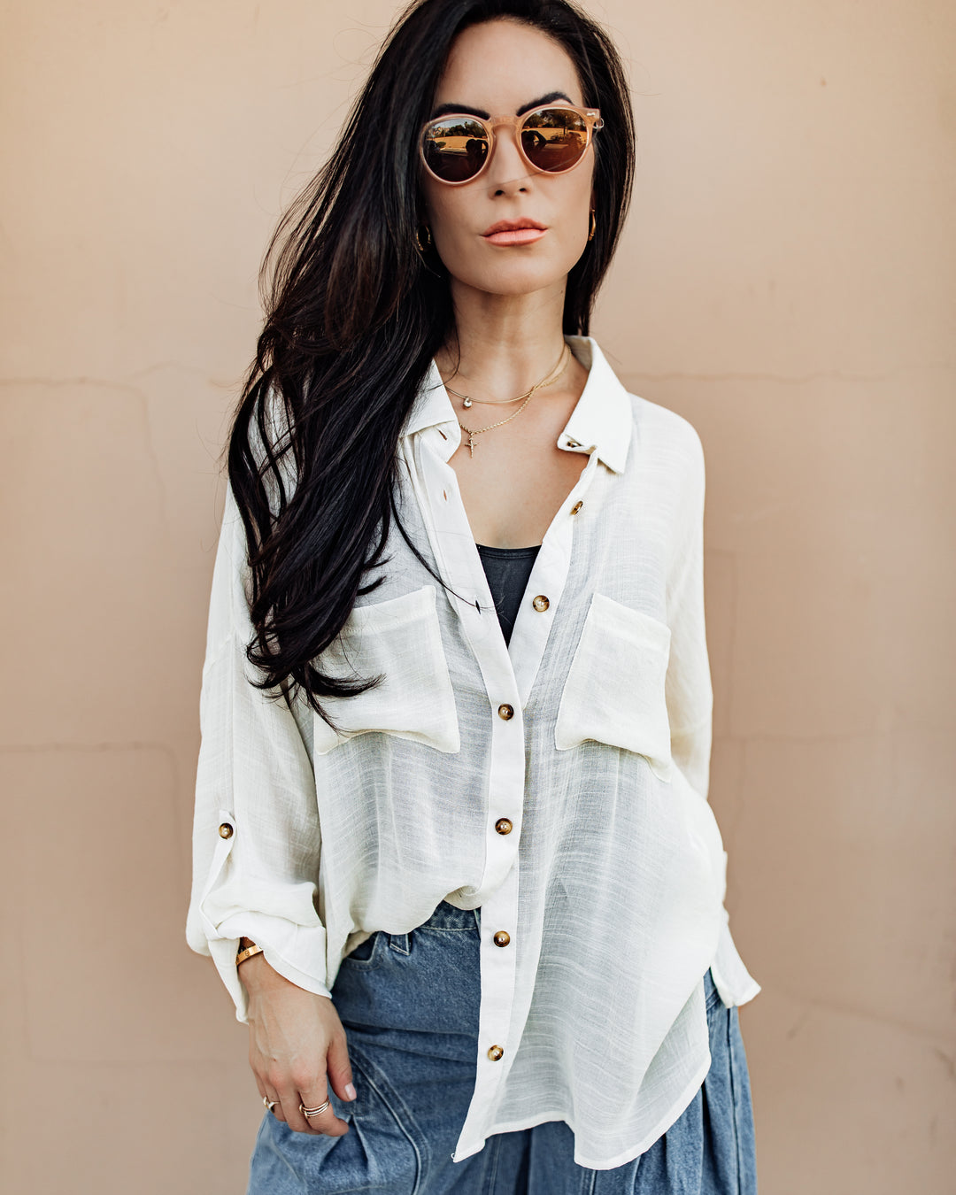 The Evelyn Button Down Blouse - Ivory Cream