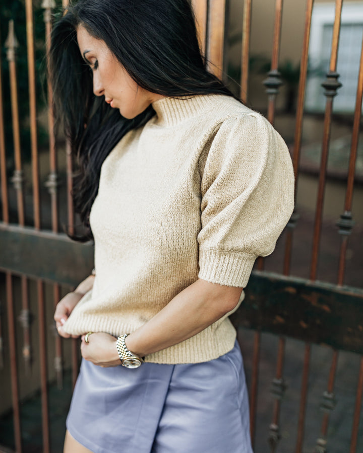 The Paisley Short Sleeve Puff Sweater Top