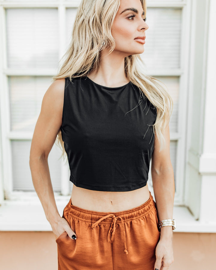 The Sleek Black Wide Shoulder Top