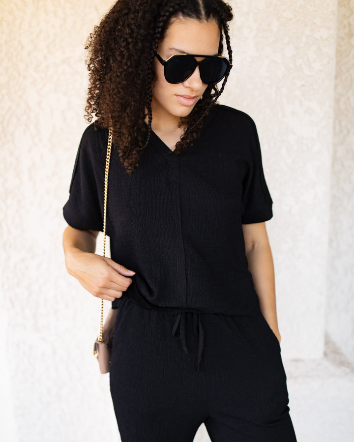 Emilia Textured Knit Top - Black