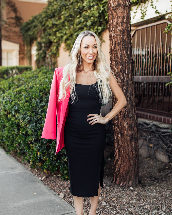 The Rachel Ribbed Tank Midi Dress - Black