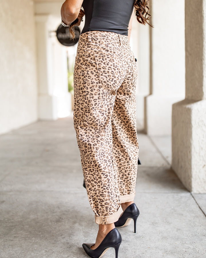 The Gia Cheetah Barrel Jeans by Risen Jeans