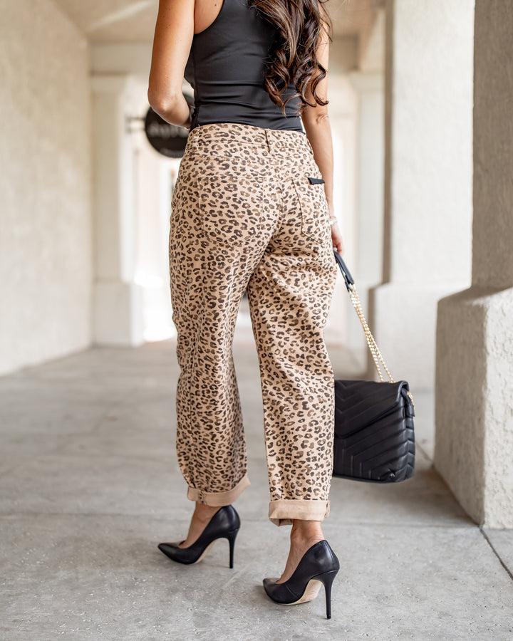 The Gia Cheetah Barrel Jeans by Risen Jeans