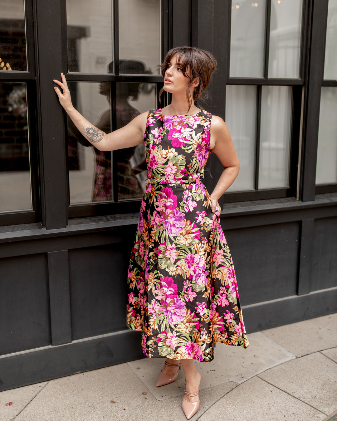 The Corinne Flower Print Midi Dress