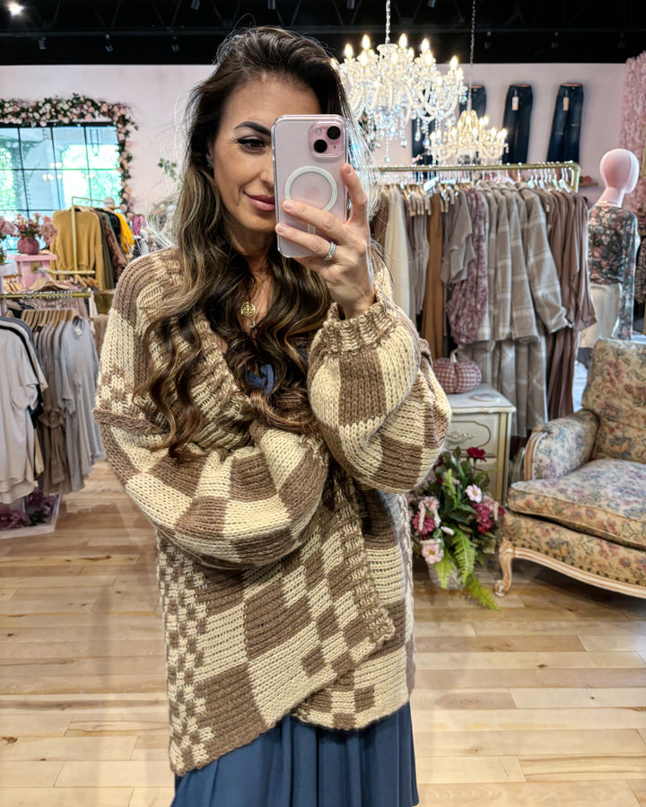 The Checkered Oversized Knit Cardigan