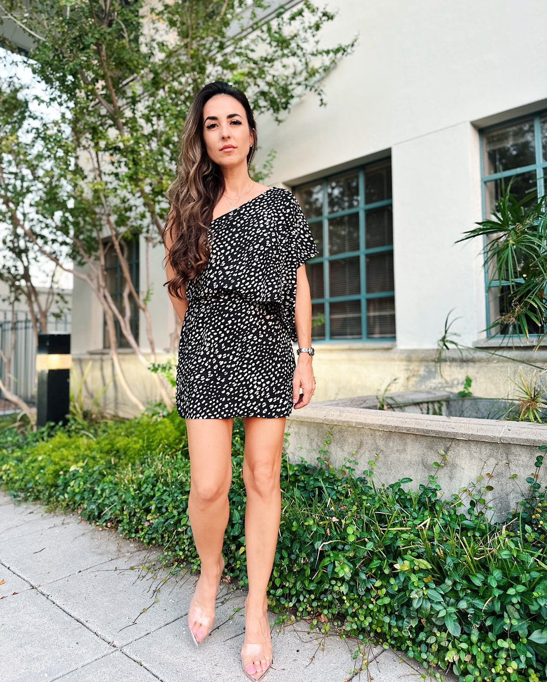 Off Shoulder Animal Print Dress