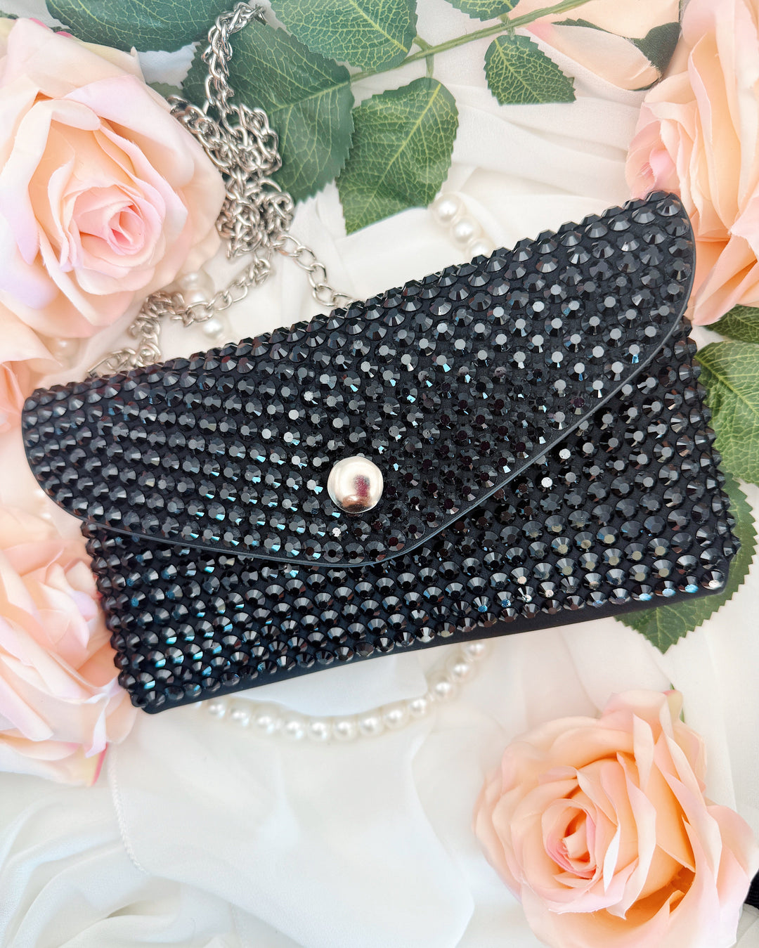 Radiant Rhinestone Convertible Crossbody Purse - Black