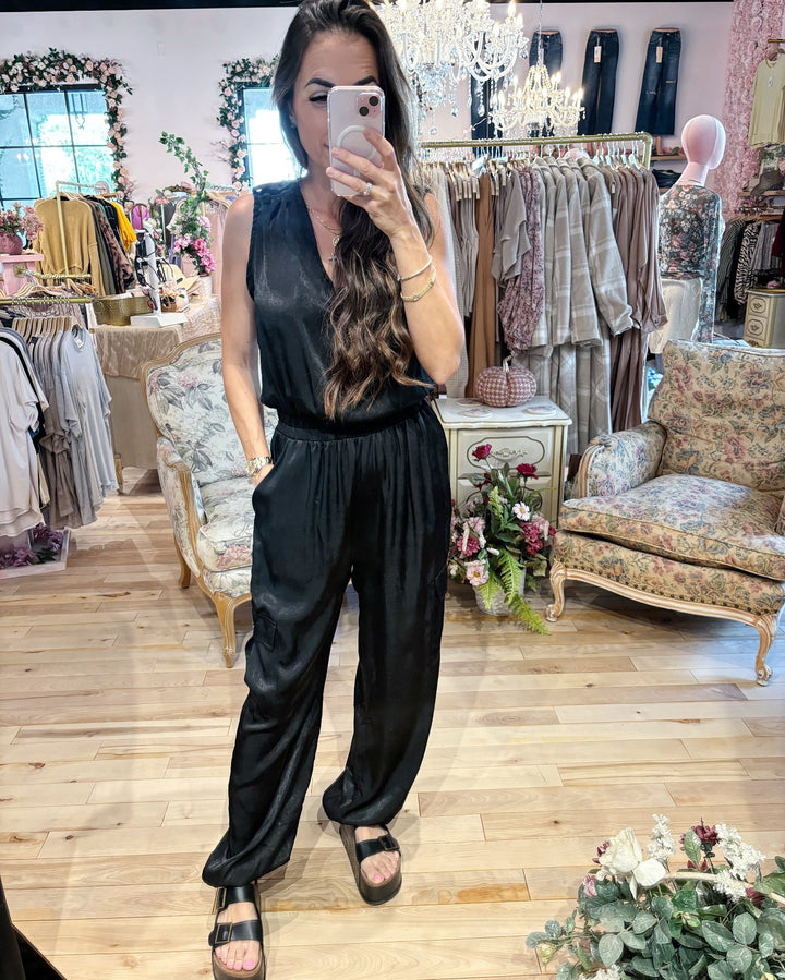 The Sherry Satin Snap Detail Jumpsuit