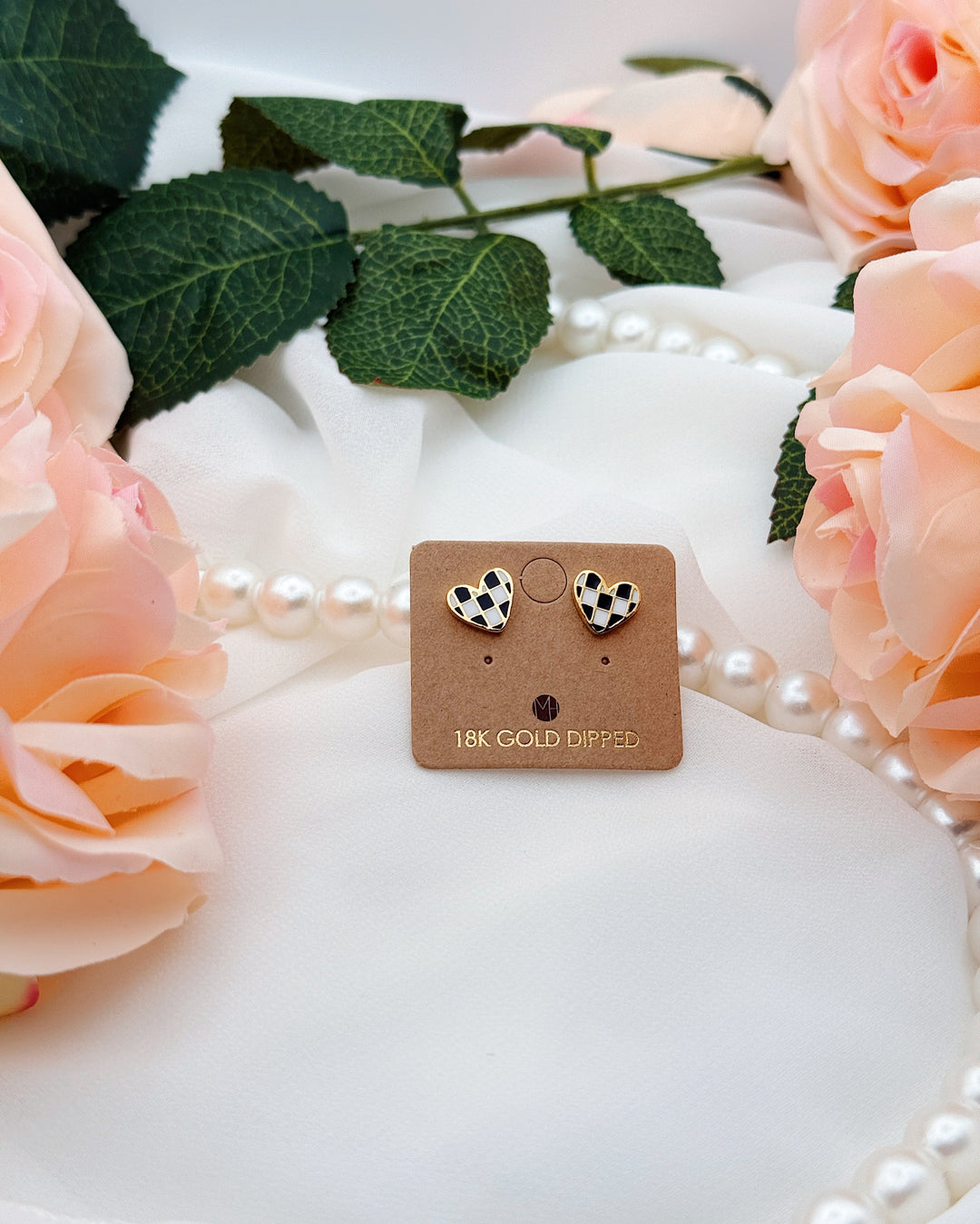 Cordelia Checkered Heart Stud