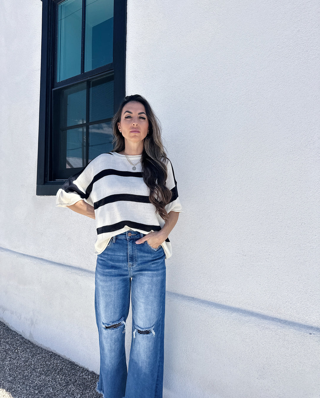 The Kristina Striped Short Sleeve Sweater Top