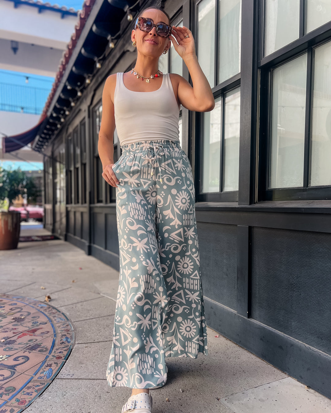 The Ava Print Pants - Sage