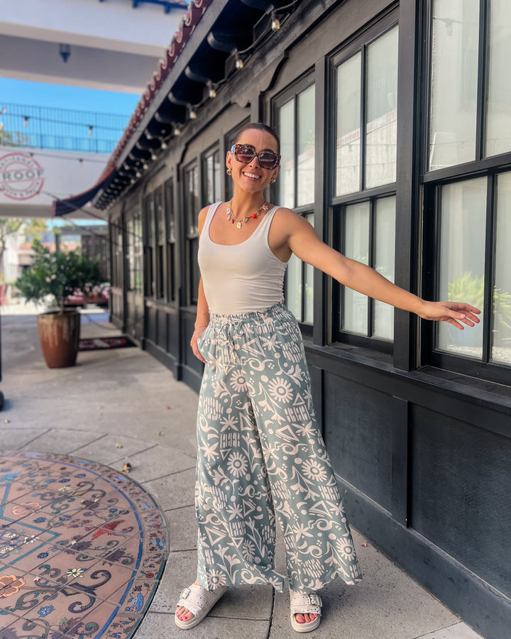 The Ava Print Pants - Sage
