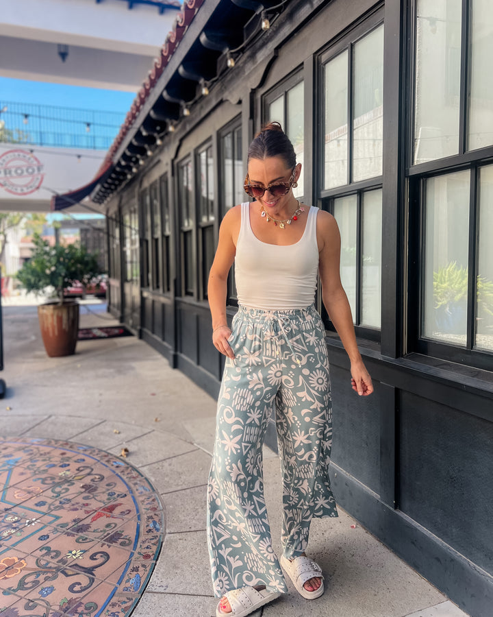 The Ava Print Pants - Sage