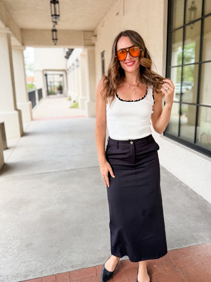 The Margot Pearl Ribbed Tank - White