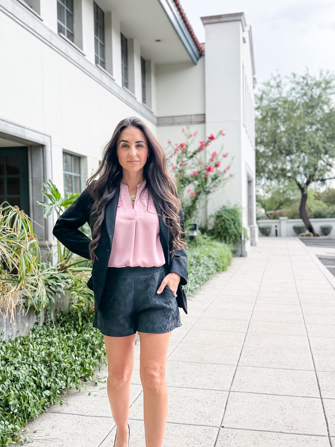 The Sloane Suede Deep-Neck Blazer