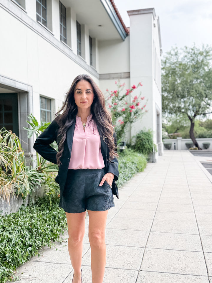 The Sloane Suede Deep-Neck Blazer
