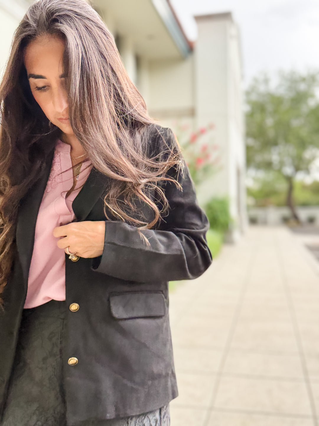 The Sloane Suede Deep-Neck Blazer