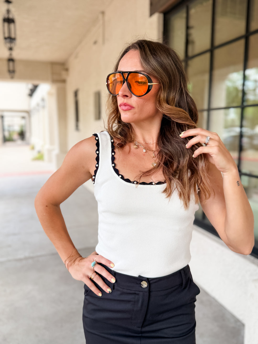 The Margot Pearl Ribbed Tank - White
