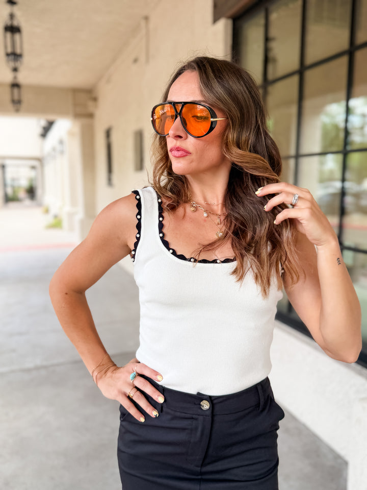 The Margot Pearl Ribbed Tank - White