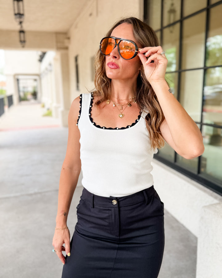 The Margot Pearl Ribbed Tank - White