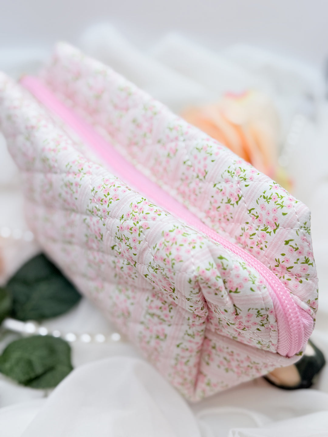The Floral Quilted Cosmetic Pouch