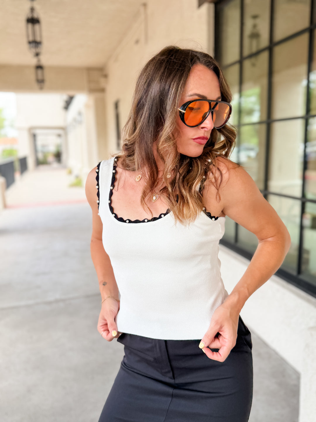 The Margot Pearl Ribbed Tank - White