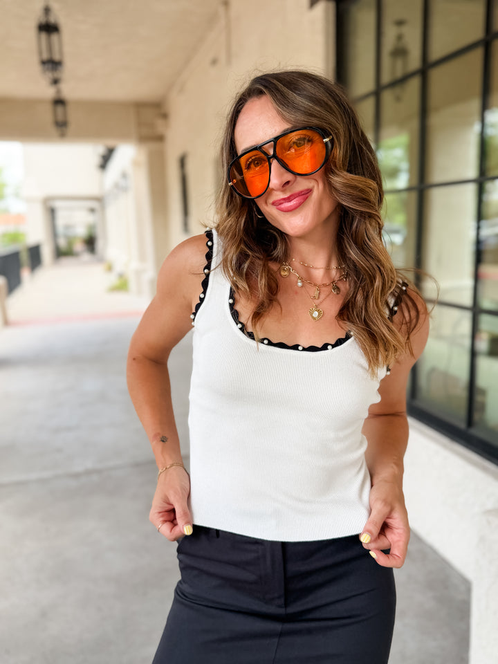 The Margot Pearl Ribbed Tank - White