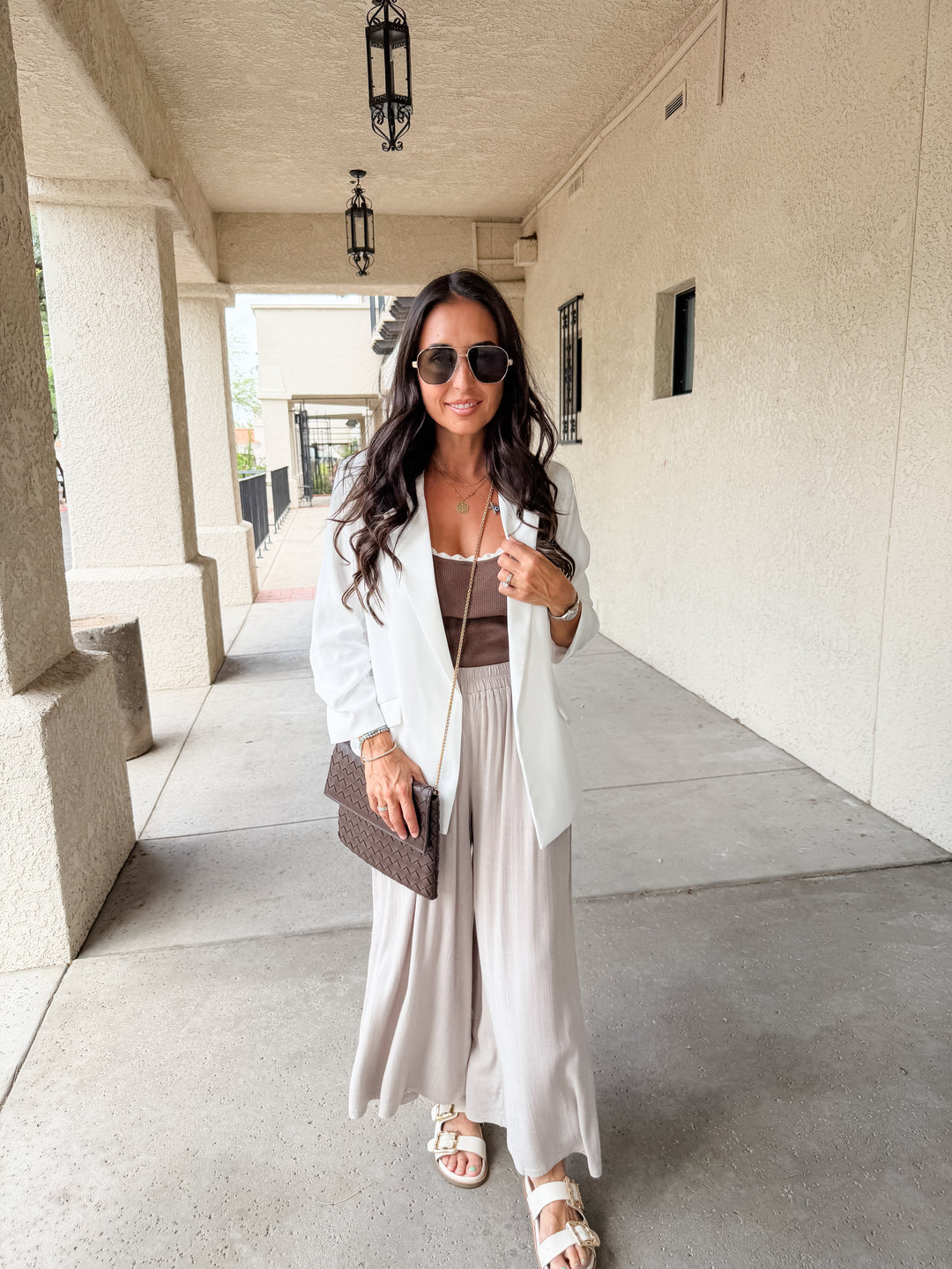 The Bennie Wide Leg Pants - Sand Beige