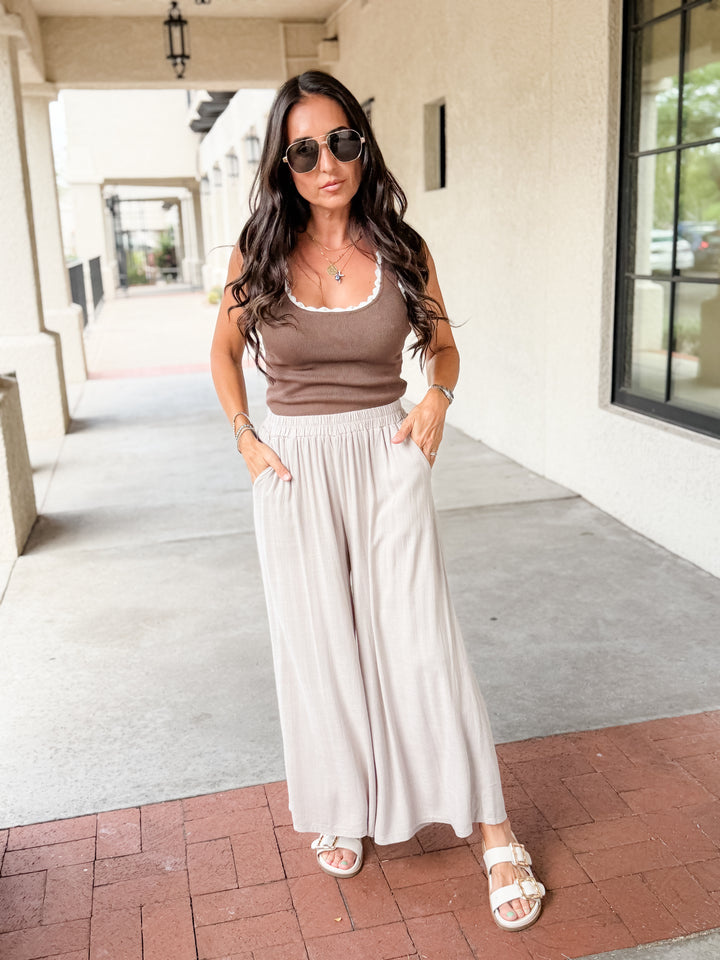 The Bennie Wide Leg Pants - Sand Beige