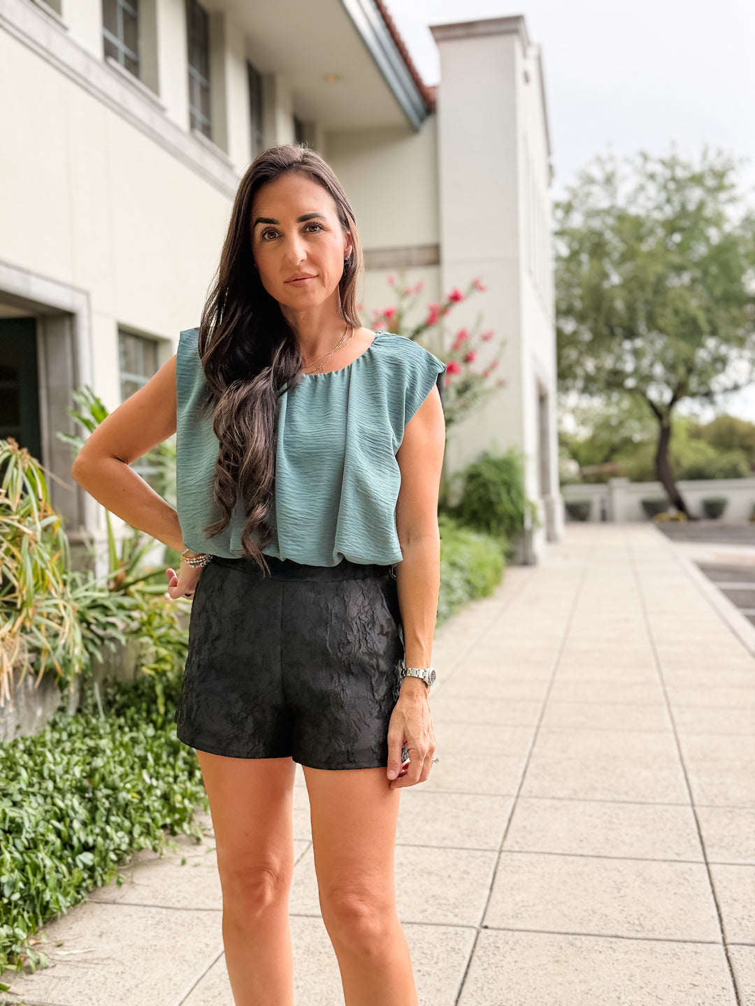 The Tessa Balloon Sleeve Top - Dusty Teal