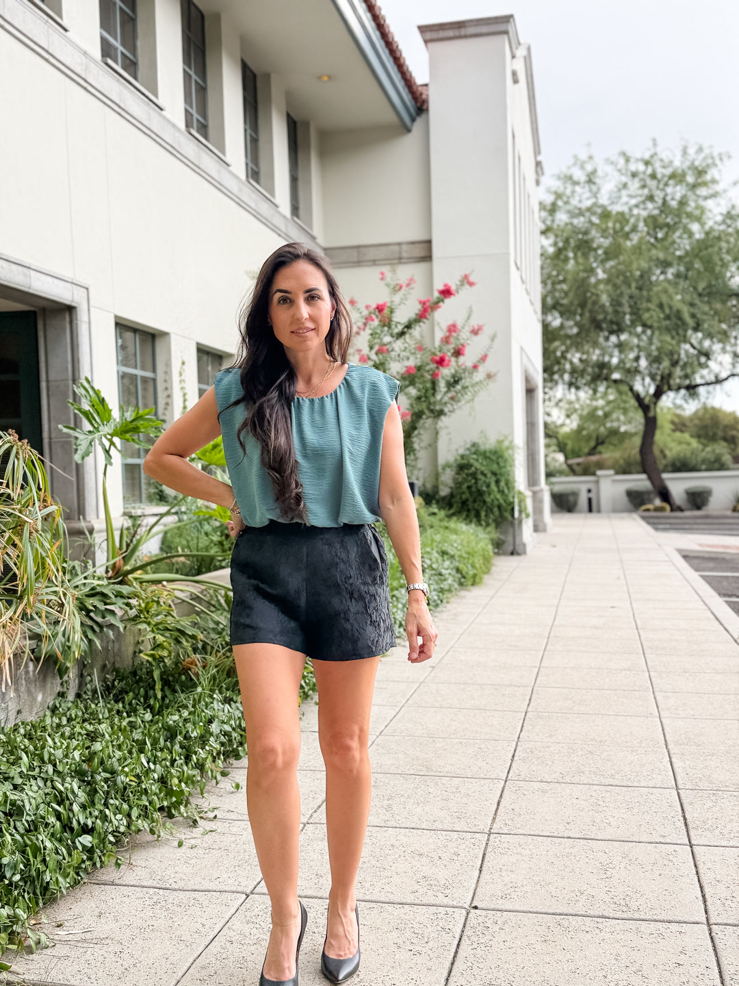 The Tessa Balloon Sleeve Top - Dusty Teal