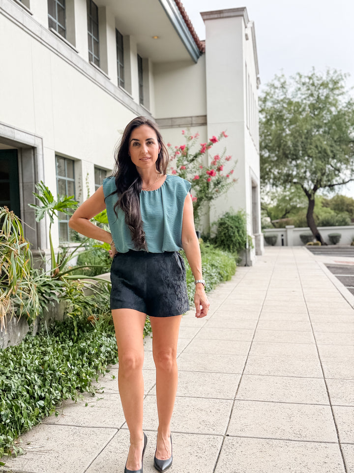 The Tessa Balloon Sleeve Top - Dusty Teal