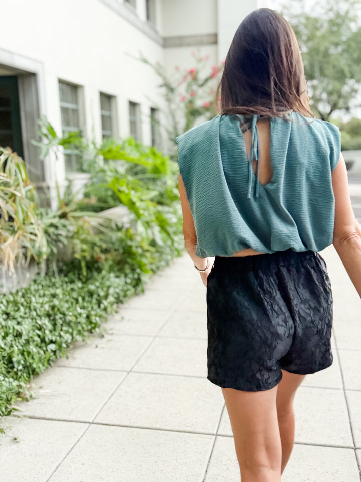 The Tessa Balloon Sleeve Top - Dusty Teal