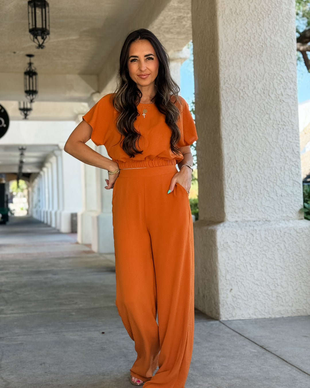 The Aspen Cropped Flutter Sleeve Top – Orange