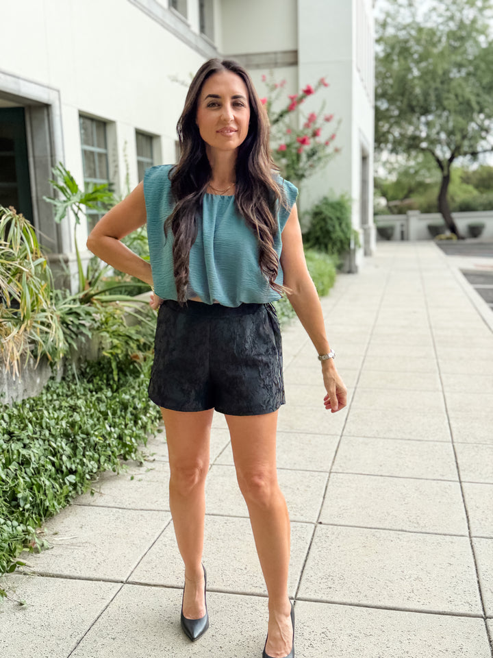 The Tessa Balloon Sleeve Top - Dusty Teal
