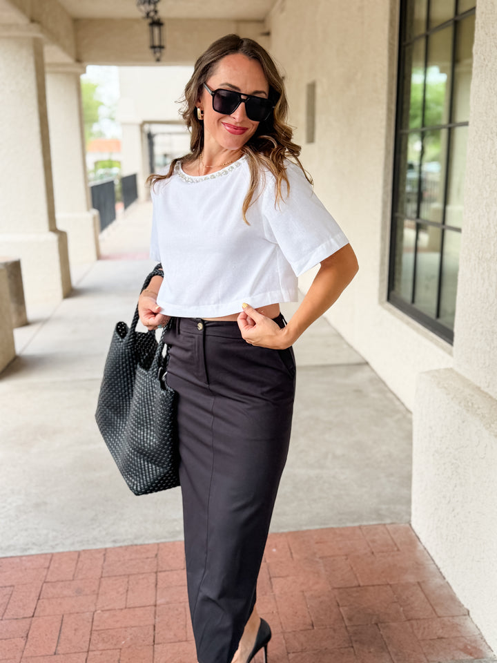 The Bianca Rhinestone Trim Crop Tee