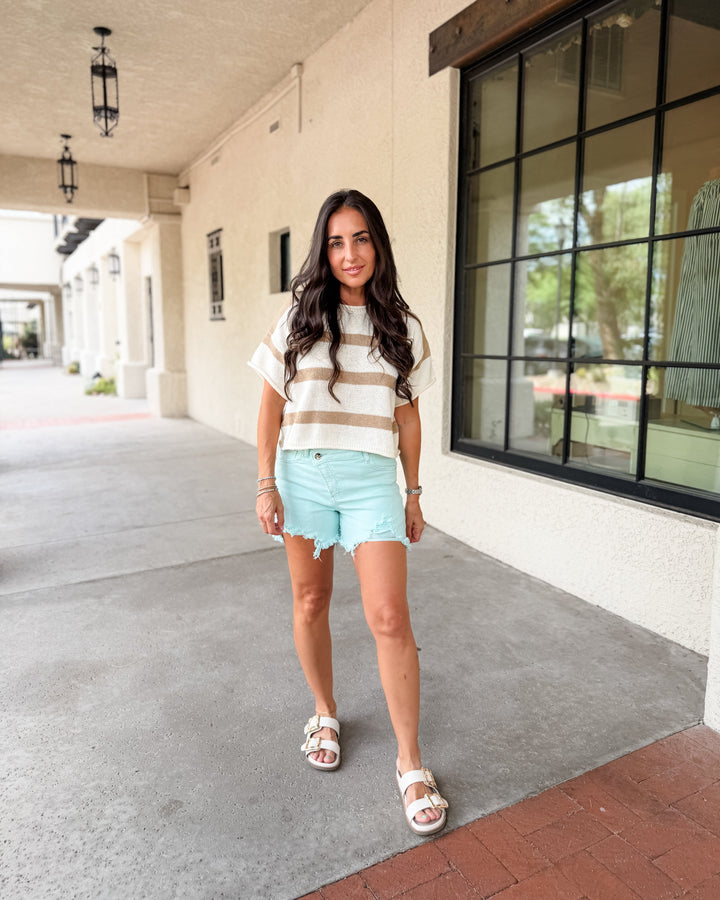 The Frannie Frayed Hem Denim Shorts by Risen