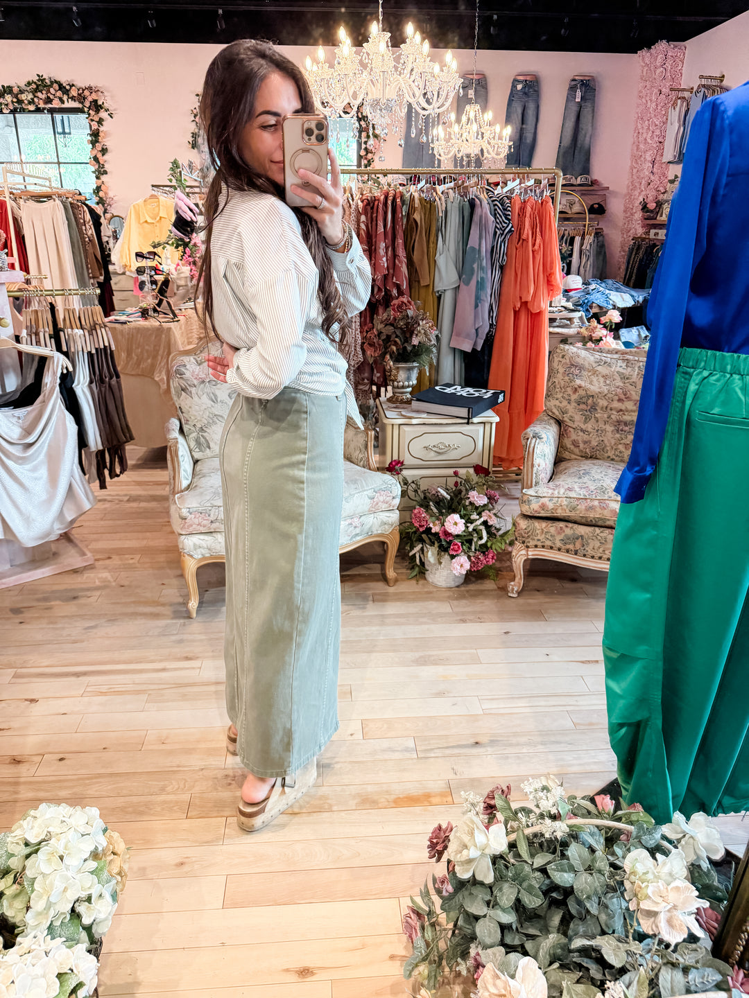 The Celeste Front Slit Denim Maxi Skirt