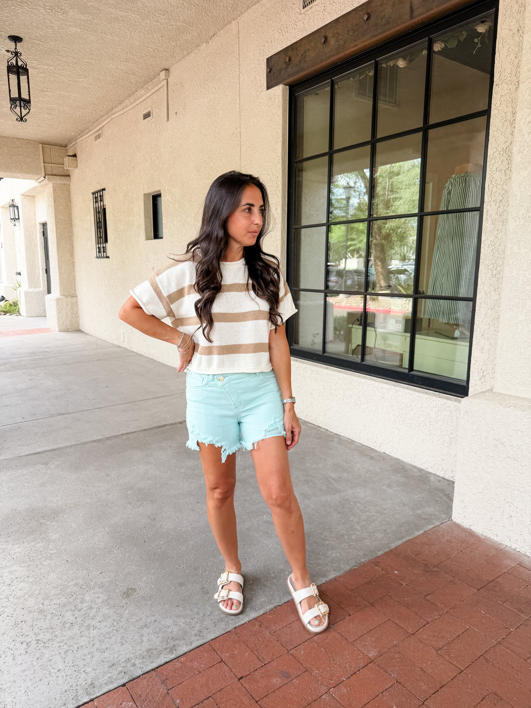 The Striped Cropped Sweater Top - Taupe
