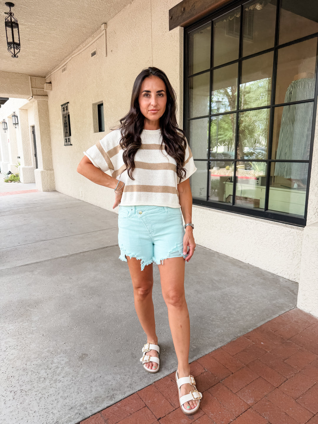 The Striped Cropped Sweater Top - Taupe