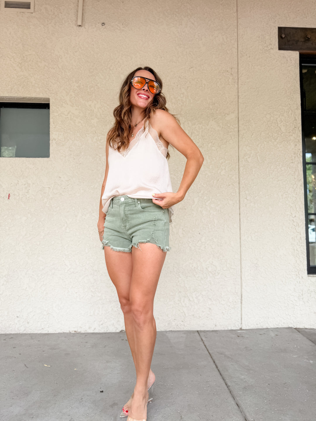 The Jenny Mid Rise Frayed Hem Shorts by Risen