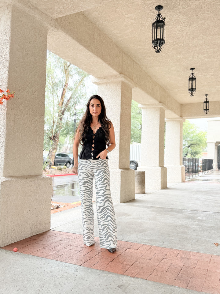 Far Out High Rise Wide in Zebra by Daze Denim